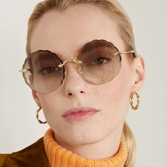 CHLOE ROSIE FLOWER 60mm Scalloped Gradient OCHRE Sunglasses MSRP$460 main image 7